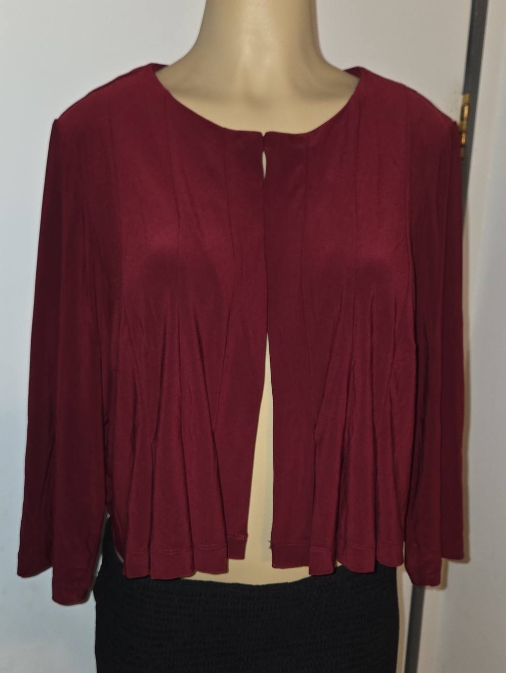 Danny & Nicole Burgundy Open-Front Pleated Tunic Top